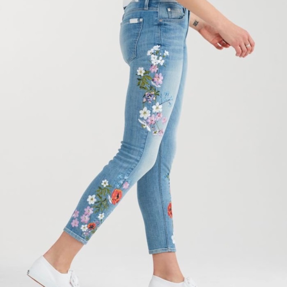 7 for all Mankind Ankle Skinny Floral embroidery